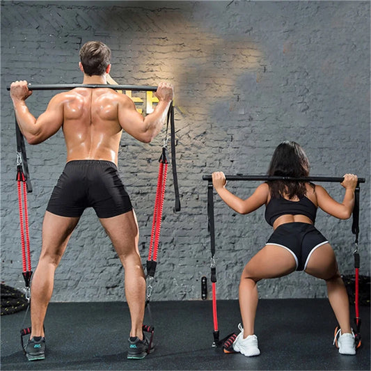 Transform Your Home Workouts with the Versatile Muscle Tension Bar and Resistance Bands - Ultimate Body Workout Fitness Equipment!