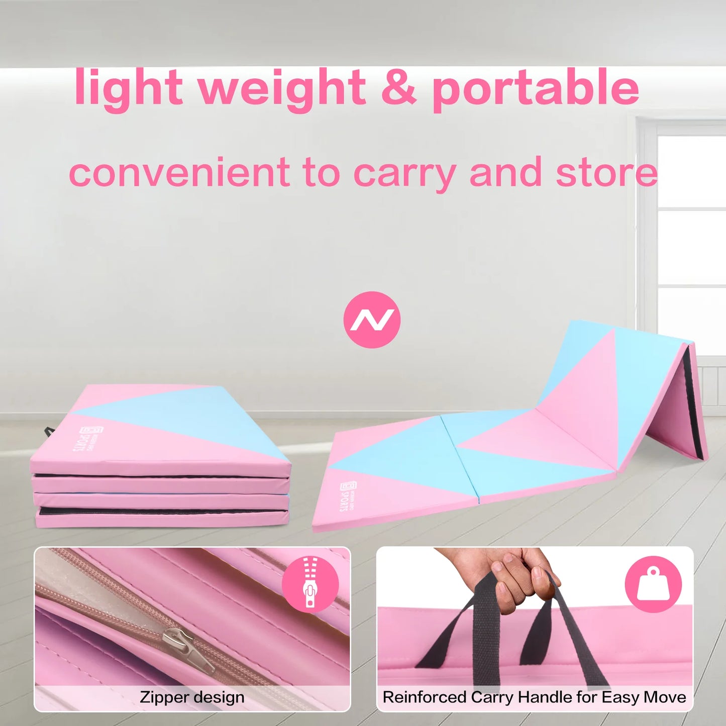 Gymnastics Mat 10'X4'X2" Foldable Tumbling Mats with Carrying Handles Four Fold Thick Exercise Mat for Home Aerobics Stretching Yoga