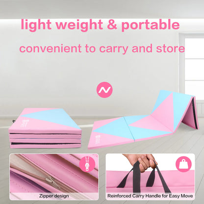 Gymnastics Mat 10'X4'X2" Foldable Tumbling Mats with Carrying Handles Four Fold Thick Exercise Mat for Home Aerobics Stretching Yoga