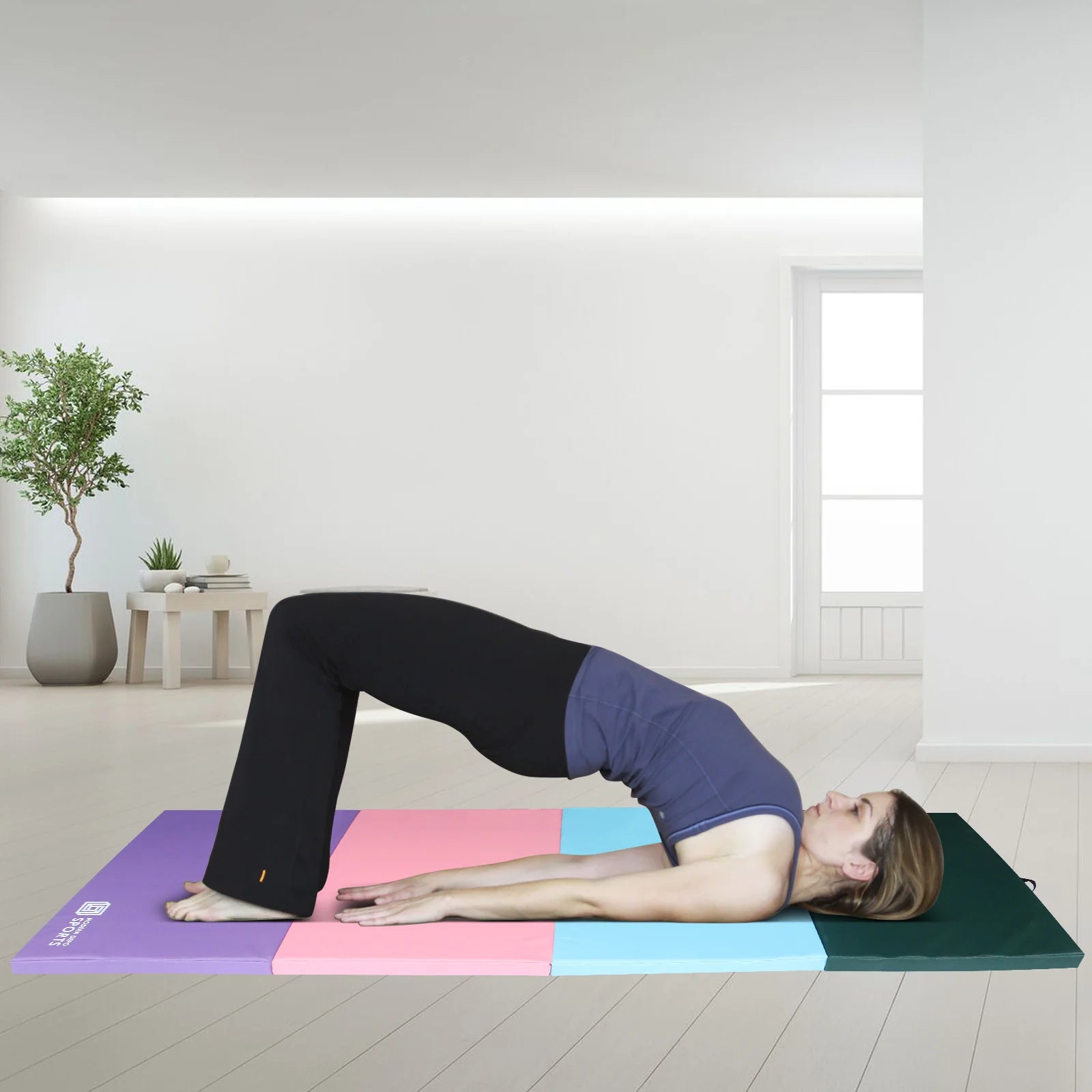 Gymnastics Mat 10'X4'X2" Foldable Tumbling Mats with Carrying Handles Four Fold Thick Exercise Mat for Home Aerobics Stretching Yoga