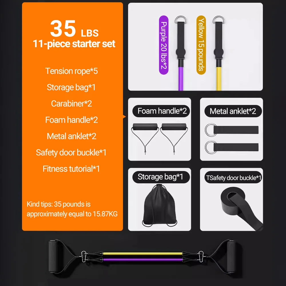 Ultimate 10-14 Pcs Pull Rope Bodybuilding Resistance Bands Set - Multi-Function Tensioner for Total Muscle Training