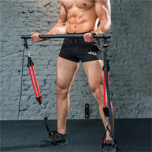 Transform Your Home Workouts with the Versatile Muscle Tension Bar and Resistance Bands - Ultimate Body Workout Fitness Equipment!