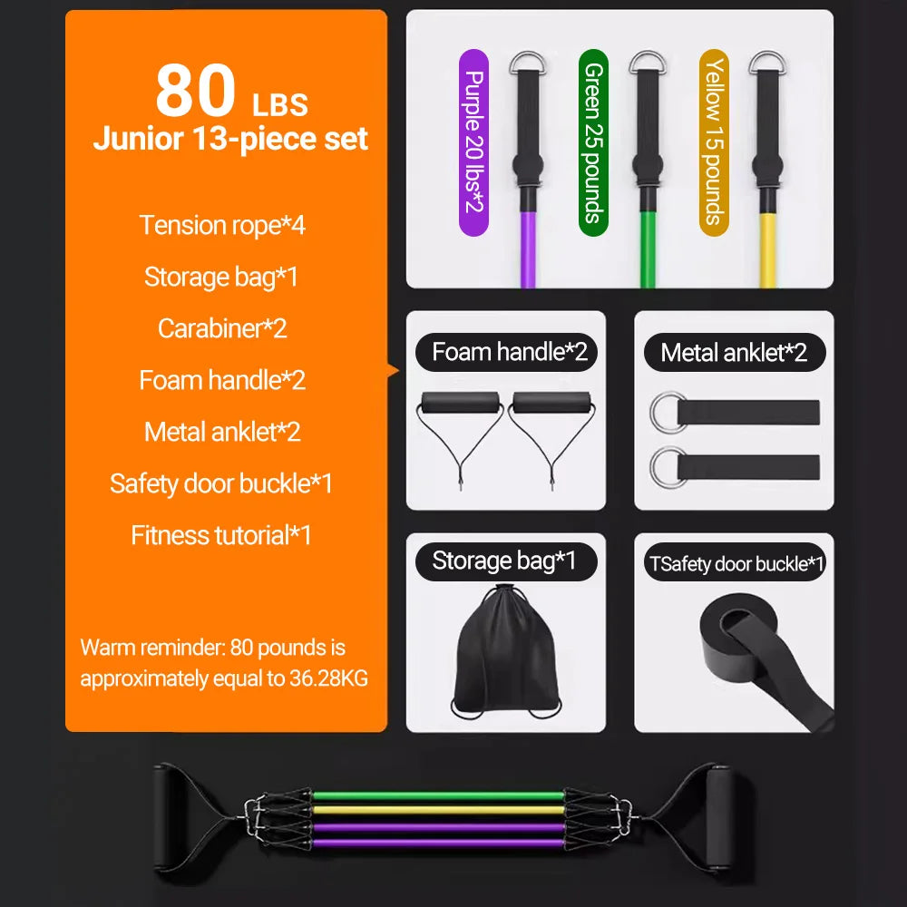 Ultimate 10-14 Pcs Pull Rope Bodybuilding Resistance Bands Set - Multi-Function Tensioner for Total Muscle Training