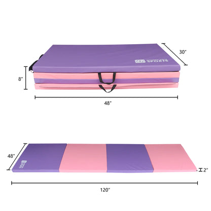 Gymnastics Mat 10'X4'X2" Foldable Tumbling Mats with Carrying Handles Four Fold Thick Exercise Mat for Home Aerobics Stretching Yoga