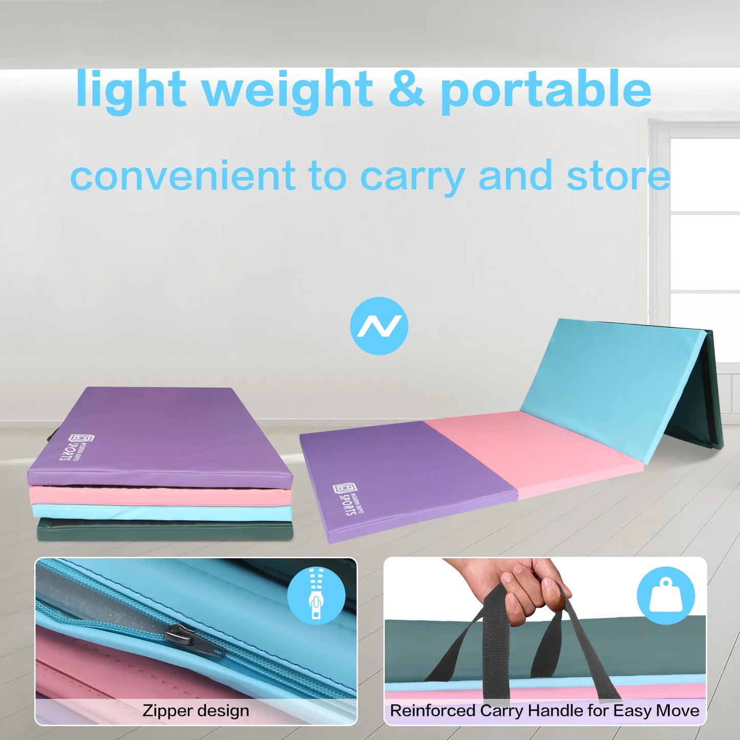 Gymnastics Mat 10'X4'X2" Foldable Tumbling Mats with Carrying Handles Four Fold Thick Exercise Mat for Home Aerobics Stretching Yoga