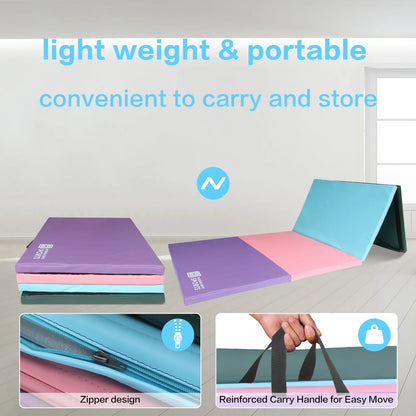 Gymnastics Mat 10'X4'X2" Foldable Tumbling Mats with Carrying Handles Four Fold Thick Exercise Mat for Home Aerobics Stretching Yoga