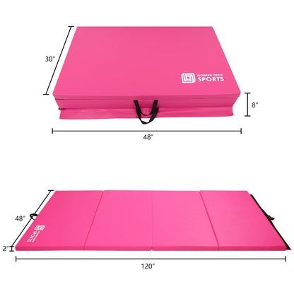 Gymnastics Mat 10'X4'X2" Foldable Tumbling Mats with Carrying Handles Four Fold Thick Exercise Mat for Home Aerobics Stretching Yoga
