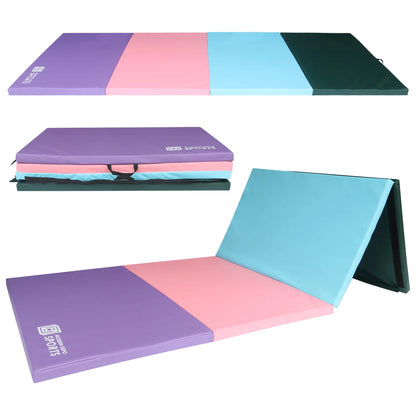 Gymnastics Mat 10'X4'X2" Foldable Tumbling Mats with Carrying Handles Four Fold Thick Exercise Mat for Home Aerobics Stretching Yoga